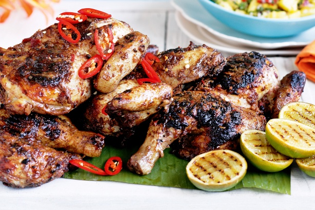 Barbecued jerk chicken with pineapple & ginger chutney